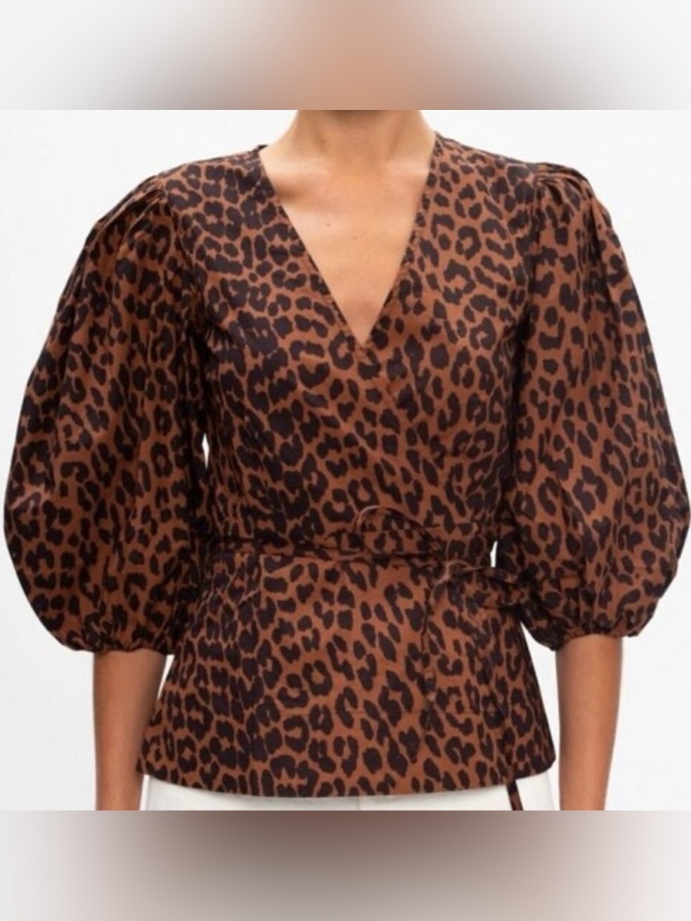Nwot Ganni Brown and Black Leopard Print Wrap Blouse sz S